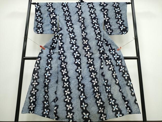平和屋着物∴夏物 浴衣 有松鳴海絞り 斜線花文 綿 逸品 CABJ0032ng