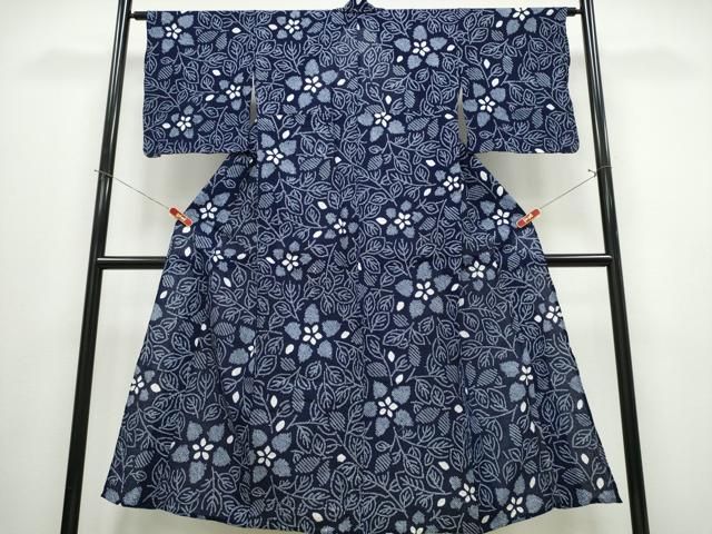 平和屋着物∴夏物　浴衣　有松鳴海絞り　枝花文　綿　逸品　CABJ0035ng