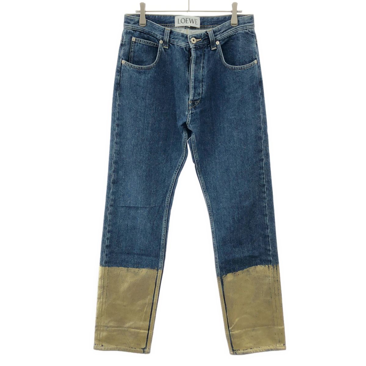 LOEWE ロエベ Gold Cuff Fisherman Jeans コーティングデニムパンツ 2038843 インディゴブルー×ゴールド 46