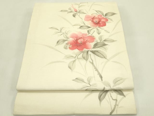 平和屋着物＊夏物　九寸開き名古屋帯　手描き　刺繍　枝花文　銀糸　正絹　逸品　未使用　CABI5478rv