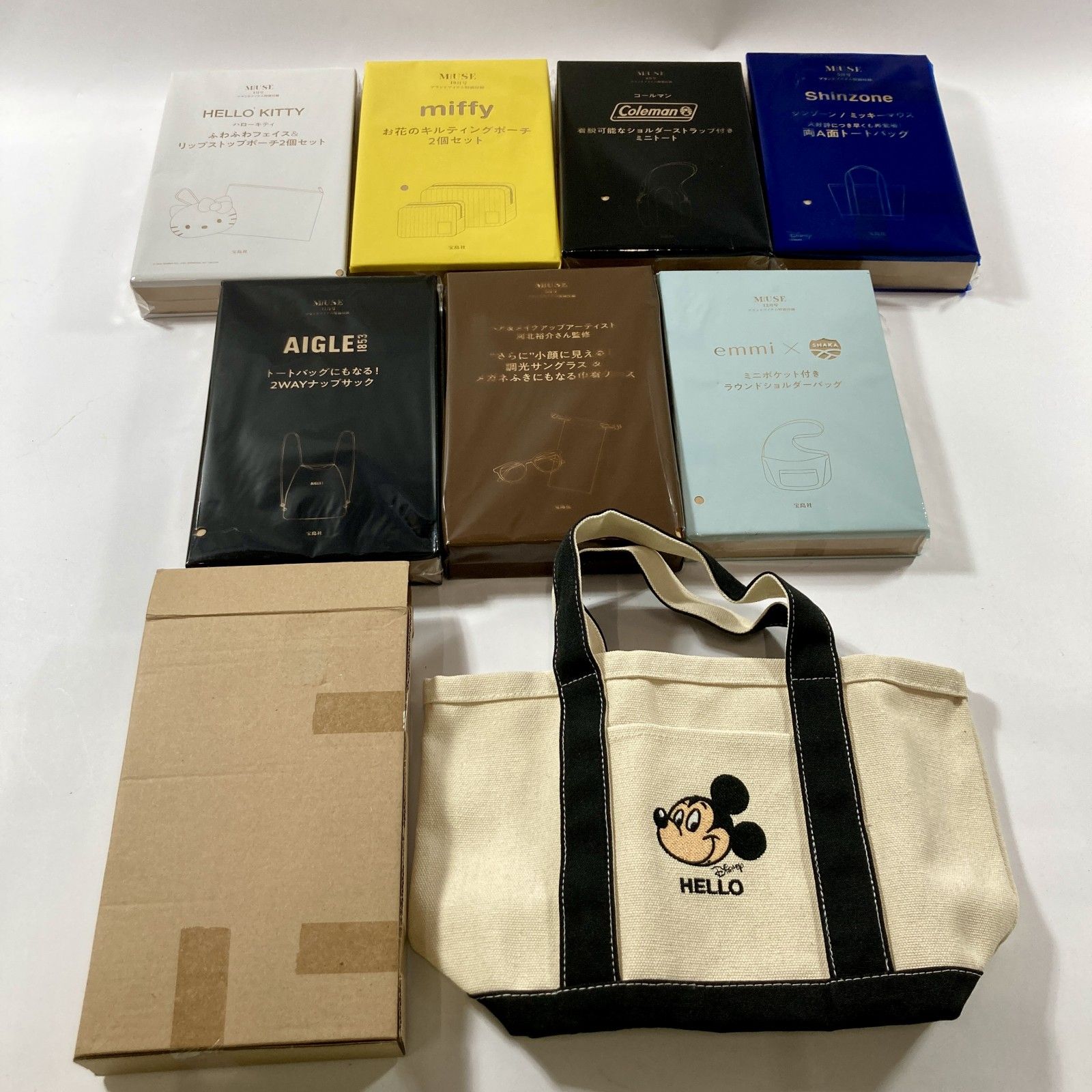 ★ MUSE 付録 8点 まとめ商品 ポーチ かばん トートバッグ miffy HELLO KITTY Coleman AIGLE など 現状品