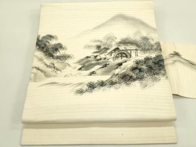 平和屋着物＊夏物　絽塩瀬　九寸名古屋帯　作家物　手描き　風景文　正絹　逸品　CABI5485rv