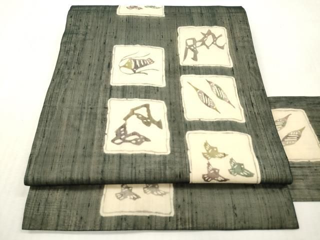 平和屋着物＊夏物　九寸名古屋帯　紬地　型染　花鳥風月　正絹　逸品　DABF0454ea 25,350円
