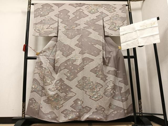 平和屋着物●訪問着　松竹梅風景文　丹後ちりめん　反端付き　正絹　逸品　AABJ9353ph