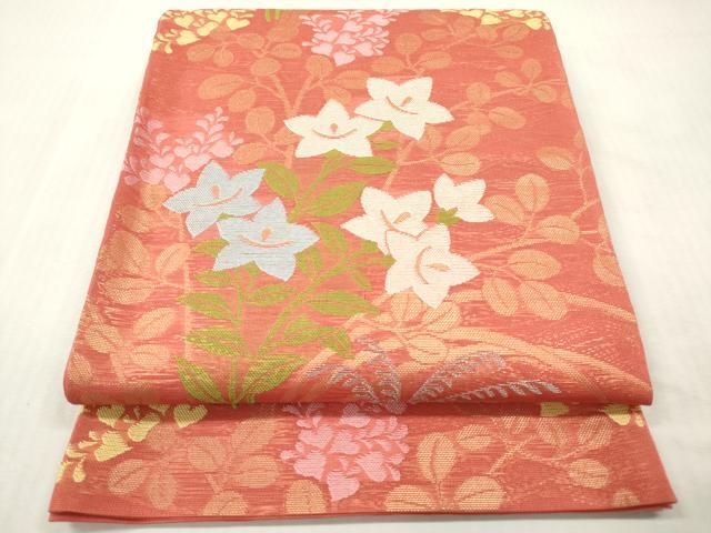 平和屋着物＊夏物　織物一筋名門　織悦　全通柄　本袋帯　桔梗花文　金銀糸　正絹　逸品　DABF0457ea