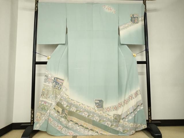 平和屋着物●訪問着　中国三大刺繍　スワトウ刺繍　汕頭刺繍　人物更紗花文　正絹　逸品　AABJ9258ck