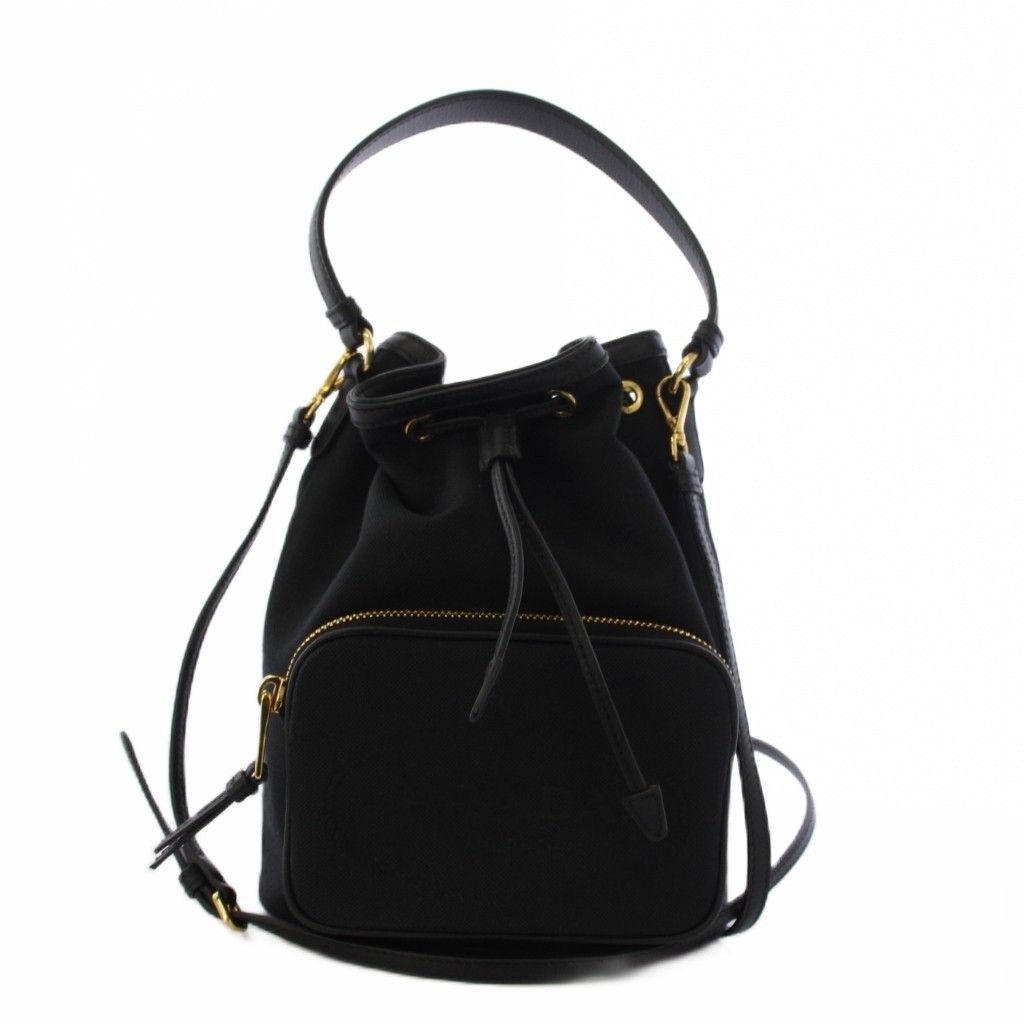 プラダ PRADA ロゴジャガード ハンドバッグ バケットバッグ ショルダーバッグ 巾着 2WAY キャンバス 黒 /KH3 ■OH