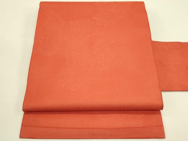 平和屋着物＊夏物　九寸名古屋帯　舞蝶文　樺色　銀通し地　正絹　逸品　CABI5443rv