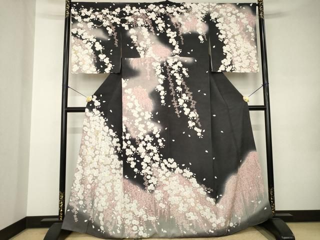 平和屋着物●訪問着　刺繍　枝垂れ桜　暈し染め　金糸　正絹　逸品　AABJ9267ck