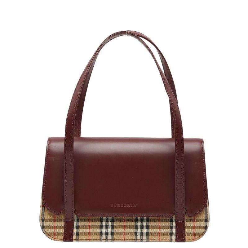 バーバリー ノバチェック ハンドバッグ レッド ベージュ レザー キャンバス レディース BURBERRY【1-0267302】