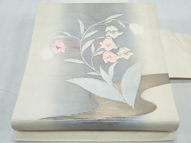 平和屋着物＊夏物　九寸名古屋帯　枝花文　金銀糸　正絹　逸品　CABI5634fb