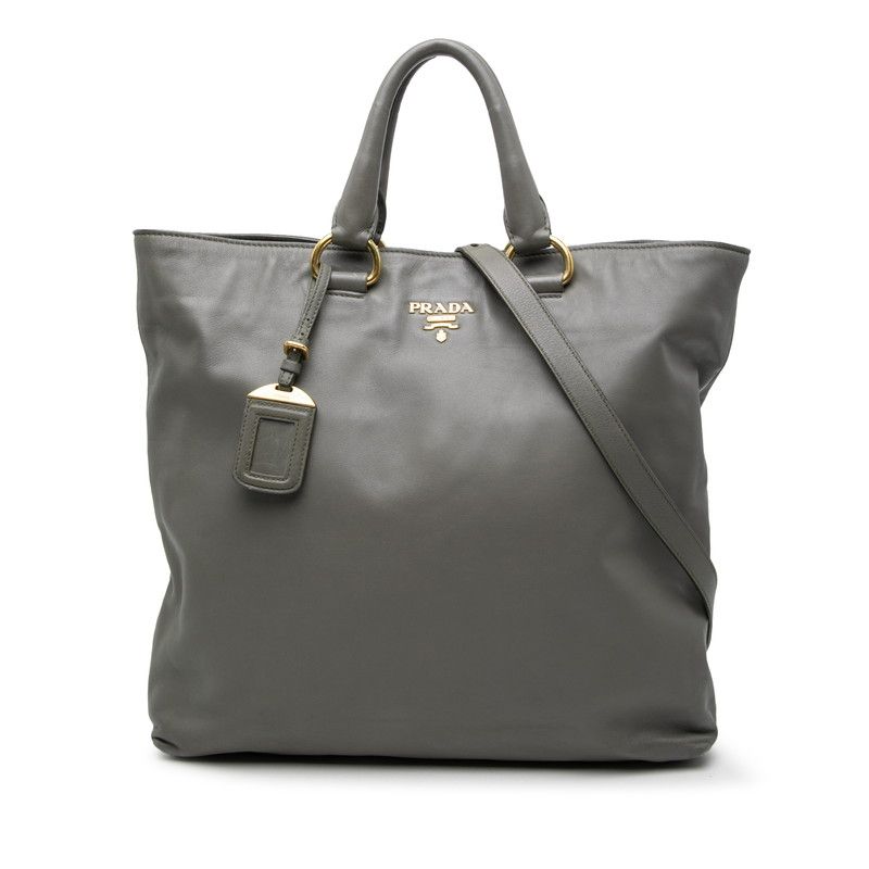 プラダ ロゴ トートバッグ ショルダーバッグ 2WAY グレー レザー レディース PRADA【1-0270848】
