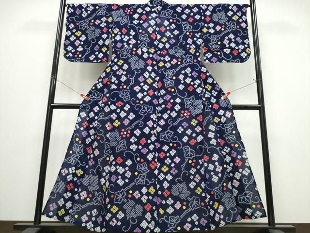 平和屋着物∴夏物　浴衣　有松鳴海絞り　蔦の葉花文　綿　逸品　CABJ0019ng