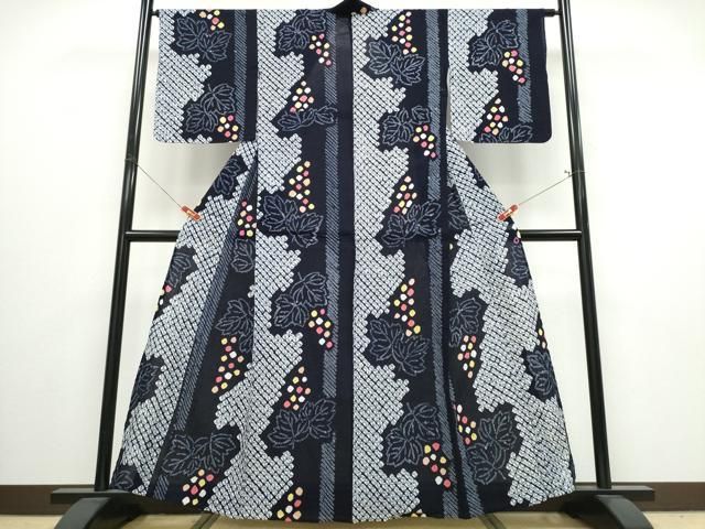 平和屋着物∴夏物　浴衣　有松鳴海絞り　葡萄　間道　高島屋扱い　綿　逸品　CABJ0020ng