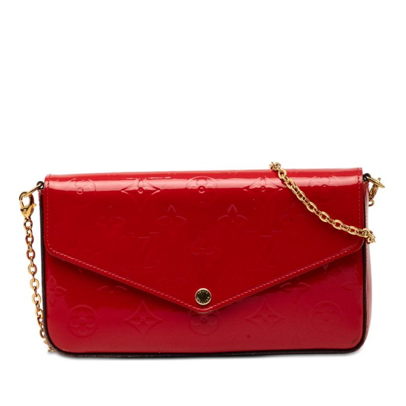 ルイ ヴィトン モノグラム ヴェルニ ポシェットフェリシー チェーン ショルダーバッグ M61293 スリーズ レッド パテントレザー レディース LOUIS VUITTON【1-0273583】