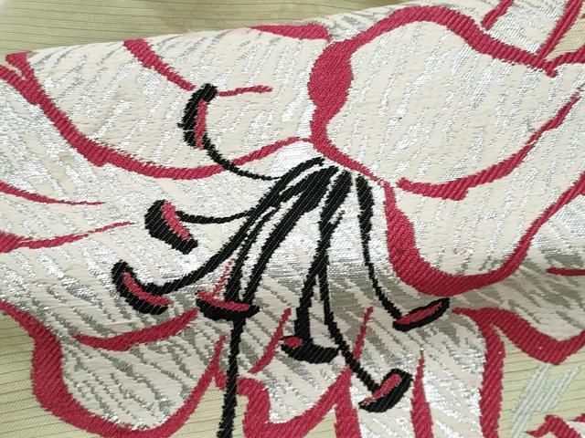 平和屋着物＊夏物 アンティーク 大正ロマン 九寸名古屋帯 枝花文 銀糸