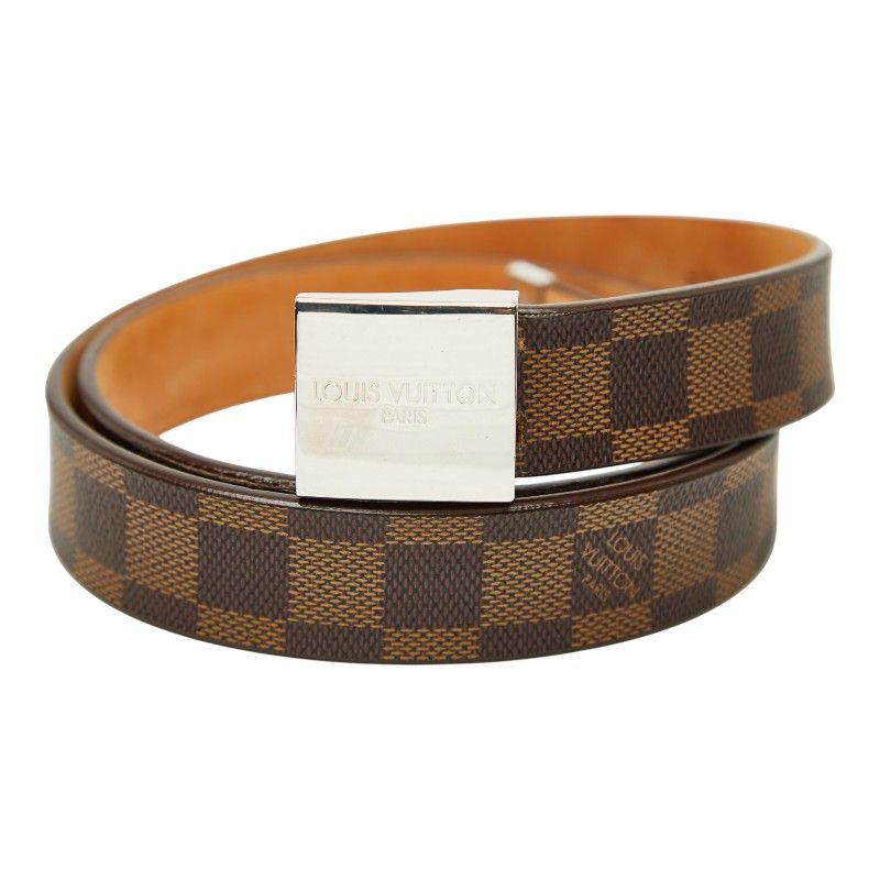 ルイ ヴィトン ダミエ サンチュール キャレ ベルト サイズ:95/38 M6803 ブラウン PVC レザー メンズ LOUIS VUITTON【1-0273627】