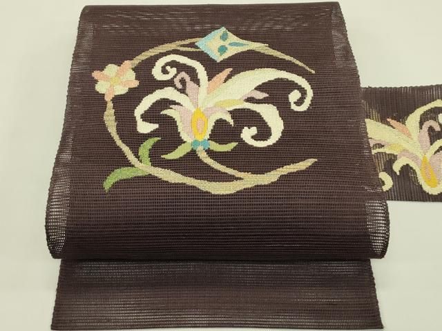 平和屋着物*夏物 八寸名古屋帯 草花文 金糸 正絹 逸品 未使用 CABI5459rv