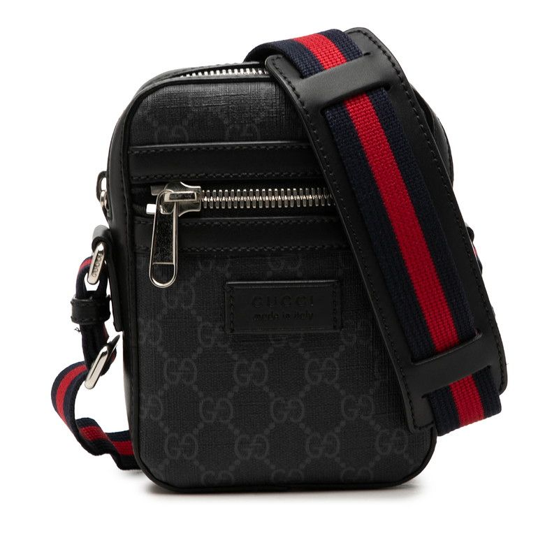 グッチ GGスプリーム シェリーライン 斜め掛け ショルダーバッグ 598103 ブラック PVC レザー レディース GUCCI【1-0273888】