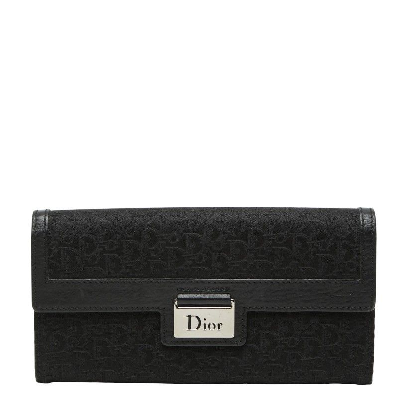 ディオール トロッター 長財布 ブラック キャンバス レザー レディース Dior【1-0273889】