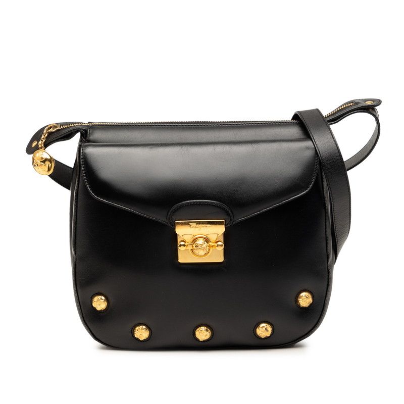 サルヴァトーレフェラガモ スタッズ 斜め掛け ショルダーバッグ DQ-21 ブラック レザー レディース Salvatore Ferragamo【1-0273912】
