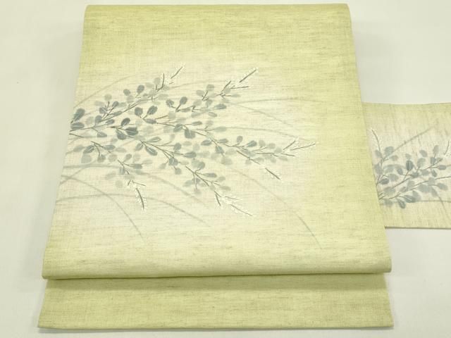 平和屋着物＊夏物　九寸名古屋帯　手描き　萩　麻　逸品　CABI5466rv