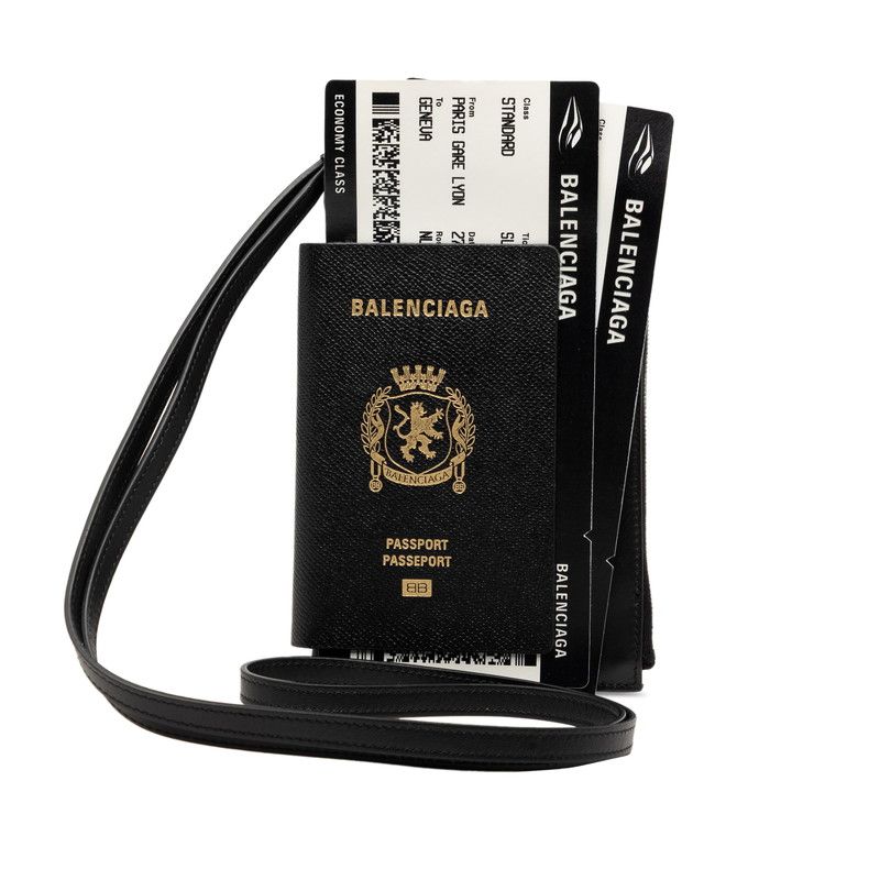 バレンシアガ ロゴ パスポート フォンホルダー ネックポーチ ショルダーバッグ 787733 ブラック ホワイド レザー レディース BALENCIAGA【1-0273958】