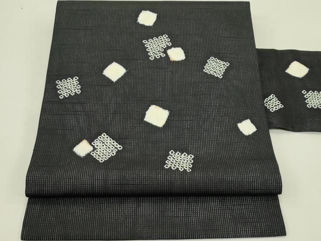 平和屋着物＊夏物　九寸名古屋帯　絞り　色紙重ね文　黒地　正絹　逸品　CABI5468rv 32,110円