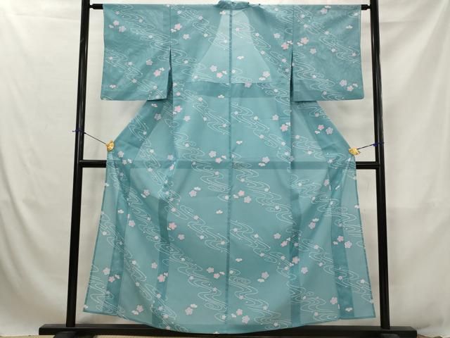 平和屋着物＊夏物　小紋　絽　流水舞桜文　洗える着物　AABJ8787st
