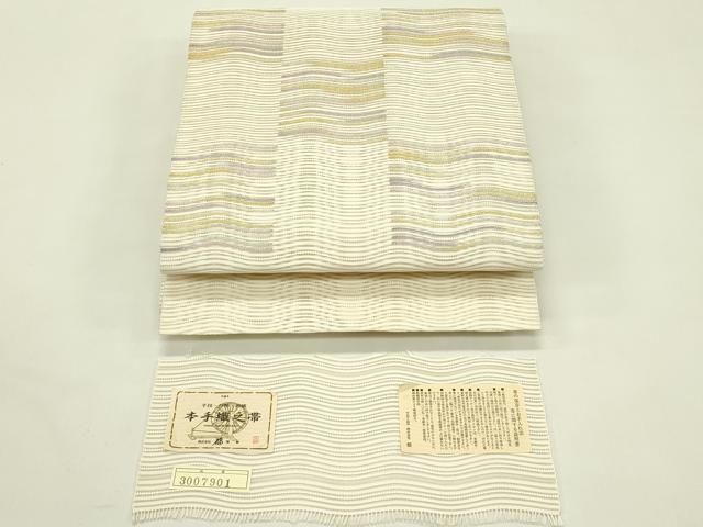 平和屋着物＊夏物　西陣　都謹製　八寸名古屋帯　絽綴れ　本手織　市松よろけ縞　金銀糸　証紙付き　正絹　逸品　CABI5385rv
