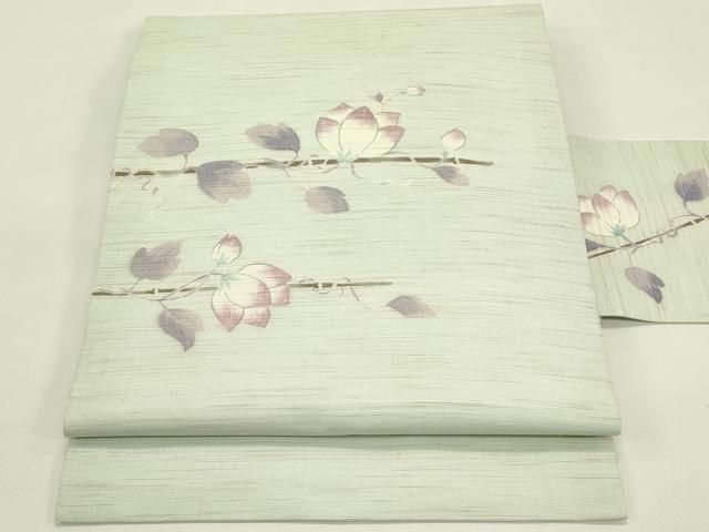 平和屋着物＊夏物　九寸名古屋帯　草花文　麻　逸品　CABI5386rv