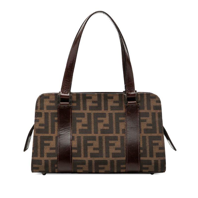 フェンディ ズッカ ハンドバッグ ブラウン キャンバス レザー レディース FENDI【1-0274964】