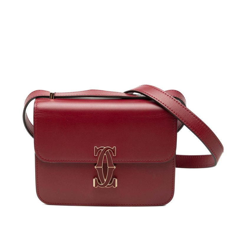 カルティエ ドゥーブルC ドゥ カルティエ 斜め掛け ショルダーバッグ ワインレッド レザー レディース CARTIER【1-0275677】