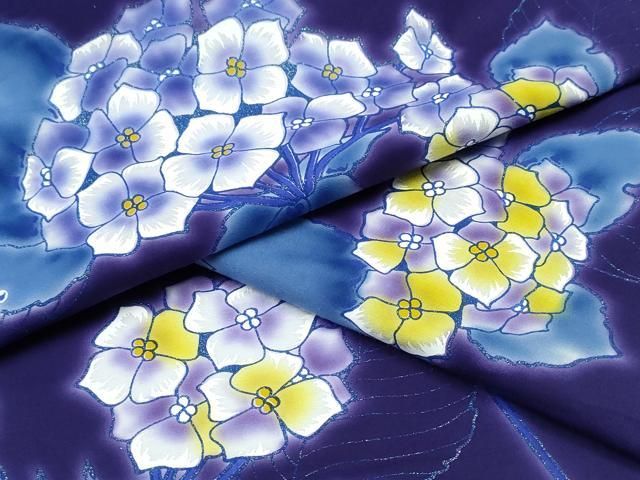 平和屋着物∴夏物　浴衣　注染　紫陽花　ラメ　綿　逸品　CABH1578ng