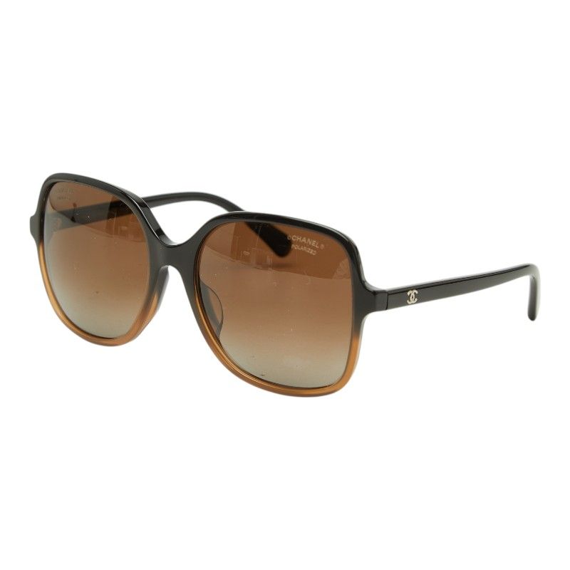 シャネル ココマーク POLARIZED スクエアシェイプ サングラス 5349-A ブラック ブラウン プラスチック レディース CHANEL【228-77110】