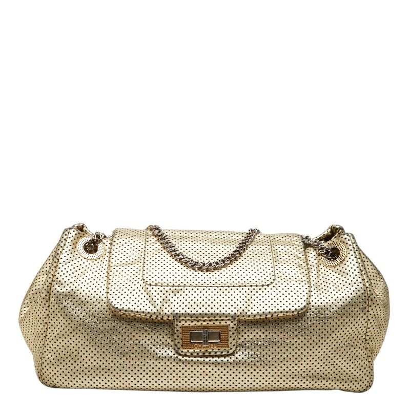 シャネル 2.55 アコーディオン チェーン ショルダーバッグ パンチング ゴールド レザー レディース CHANEL【230-77233】