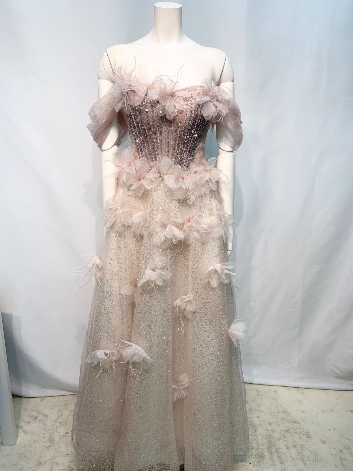 2811 couture an クチュールアン アンディ キャバクラロングドレス ベア オフショル ラメ 立体フラワー プリンセス イベント 誕生日 バースデー パーティー キャバドレス XS