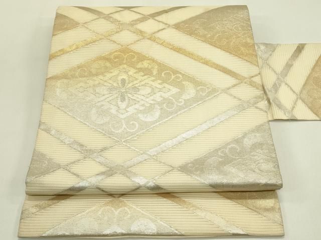 平和屋着物＊夏物　九寸名古屋帯　花菱文　金銀糸　正絹　逸品　CABI5397rv