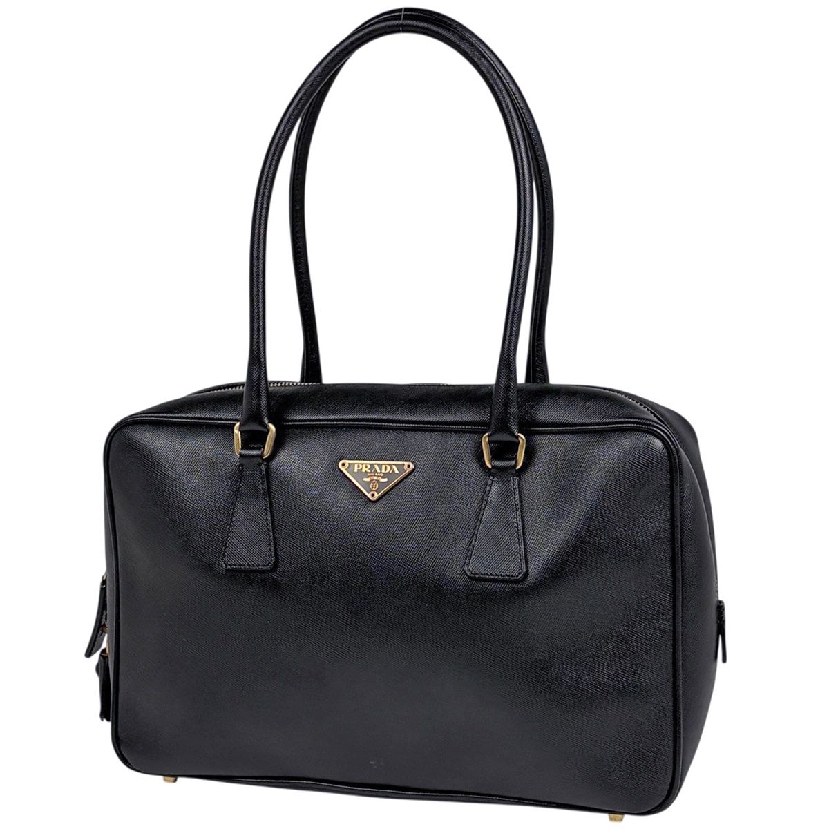 プラダ PRADA ロゴプレート ハンドバッグ サフィアーノレザー ネロ(ブラック) BL0095 レディース 【中古】