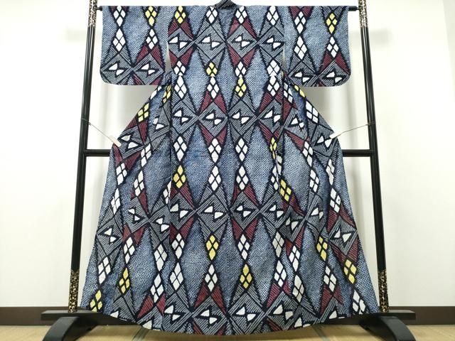 平和屋着物∴夏物　浴衣　有松鳴海絞り　幾何学文様　綿　逸品　CABH1591ng