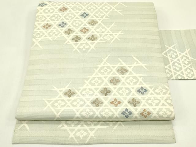 平和屋着物＊夏物　九寸名古屋帯　刺繍　花菱文　金糸　正絹　逸品　CABI5424rv