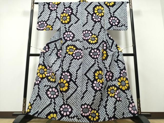 平和屋着物∴夏物　浴衣　有松鳴海絞り　舞花文　綿　逸品　CABH1599ng