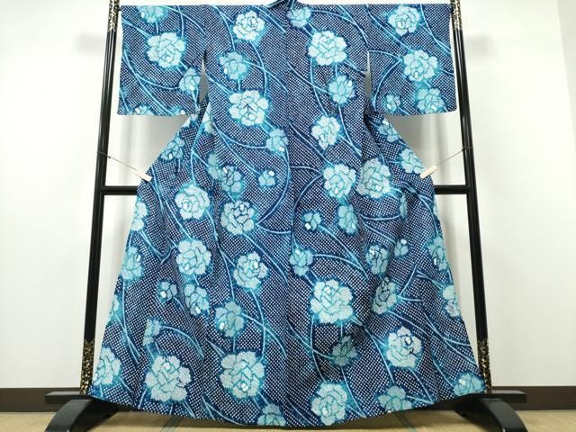 平和屋着物∴夏物 浴衣 有松鳴海絞り 枝牡丹 綿 逸品 CABJ0002ng