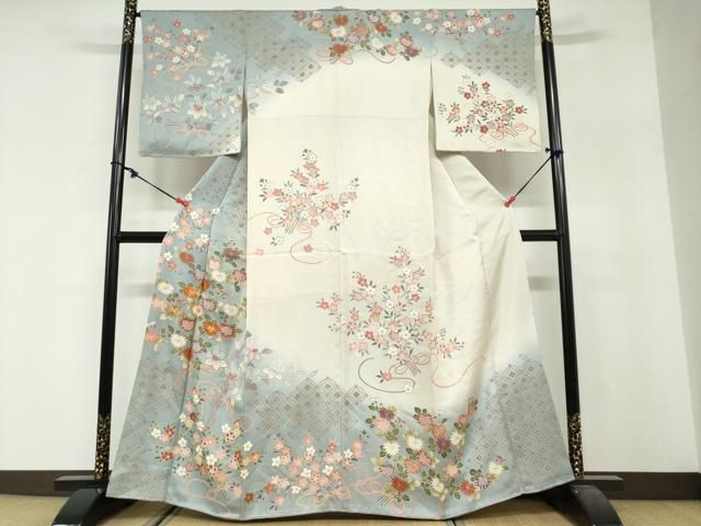 平和屋着物●訪問着　駒刺繍　吉祥草花文　暈し染め　正絹　逸品　DABG2593ud