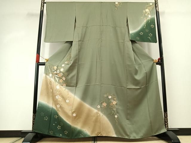 平和屋着物●訪問着　駒刺繍　草花文　暈し染め　金銀彩　正絹　逸品　AABJ4523fy