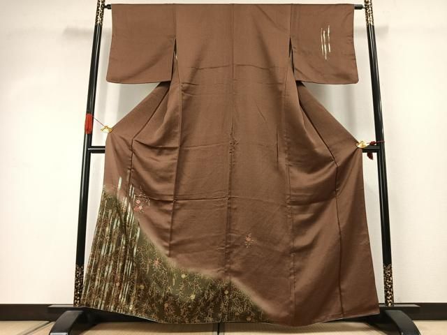 平和屋着物●訪問着　刺繍　草花文　暈し染め　金糸　金彩　正絹　逸品　AABJ4530fy