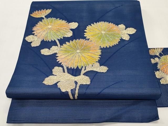 平和屋着物＊夏物　九寸名古屋帯　枝菊文　金糸　正絹　逸品　未使用　CABI8537tx