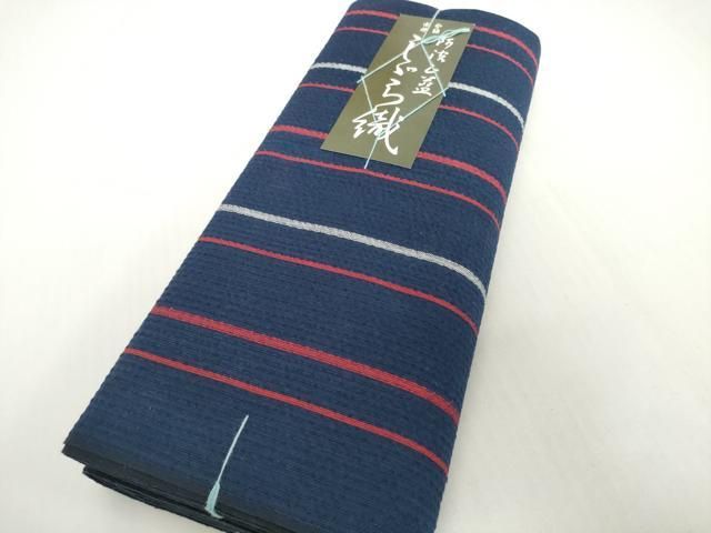 平和屋着物＊夏物　阿波しじら織　浴衣　反物　着尺　正藍　縞　証紙付き　綿　逸品　未使用　DABH2211zzz