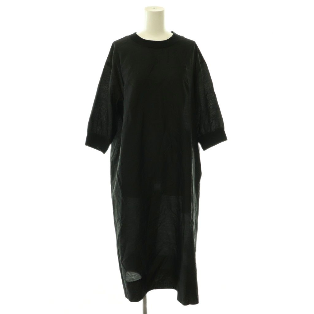 マーガレットハウエル MARGARET HOWELL 25SS WASHABLE SILK POPLIN シルクワンピース ロング 1 ブラック /DF ■OS