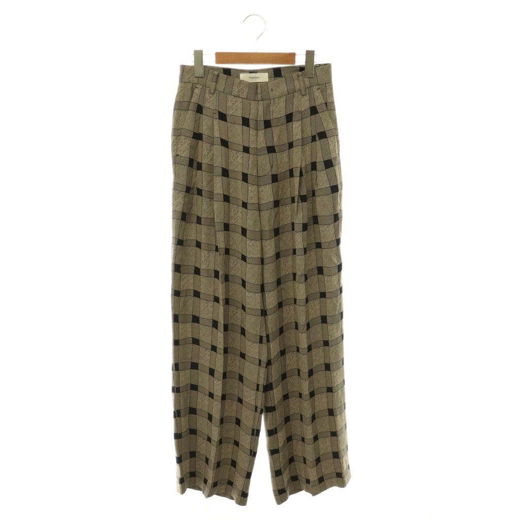 トゥデイフル TODAYFUL 25SS Checkjacquard Tuck Trousers パンツ ワイドパンツ チェック 38 ベージュ ブラック /DF ■OS